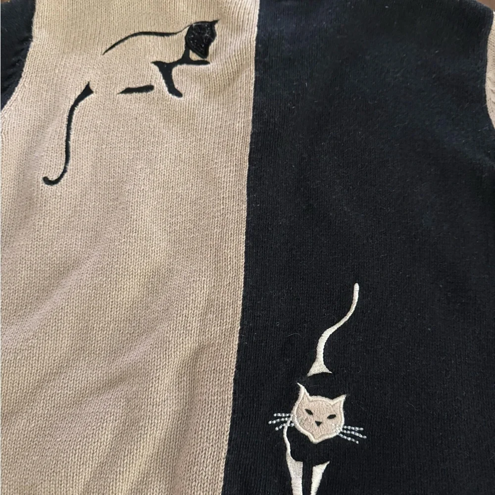 Vintage 2003 Christopher & Banks Cat Sweater Cardigan Ramie Cotton Embroidered - Picture 8 of 11
